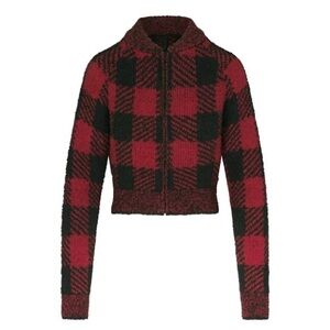 SKIMS Cozy Knit Sweater Crop NWT Red Black Buffalo